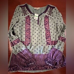 Vintage America Teal and Purple Embroidered Top